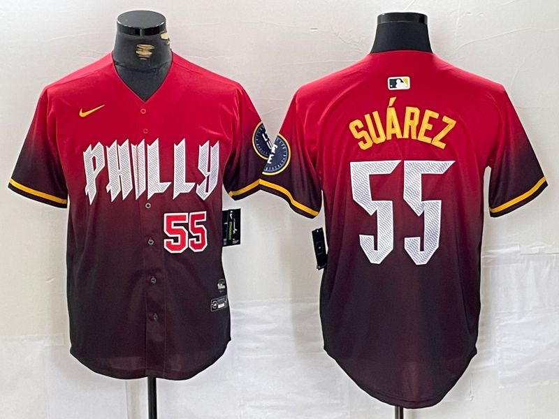 Men Philadelphia Phillies 55 Suarez Red City Edition Nike 2024 MLB Jersey style 4